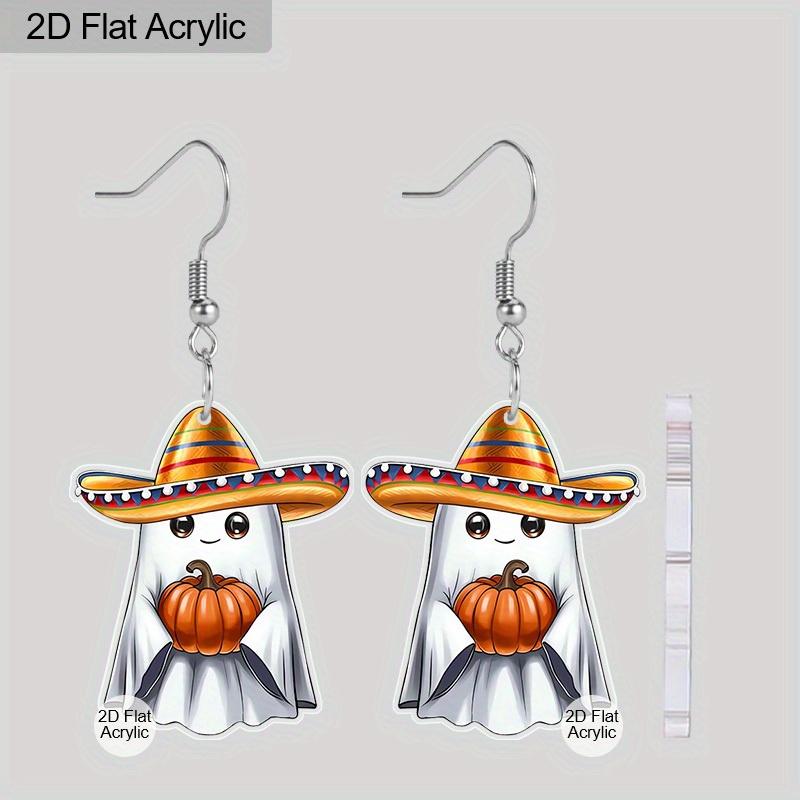 2D Flat Acrylic Ghost Earrings Funny Cartoon Spooky Ghost Pumpkin Dangle Drop Earring for Women Cosplay Party Jewelry