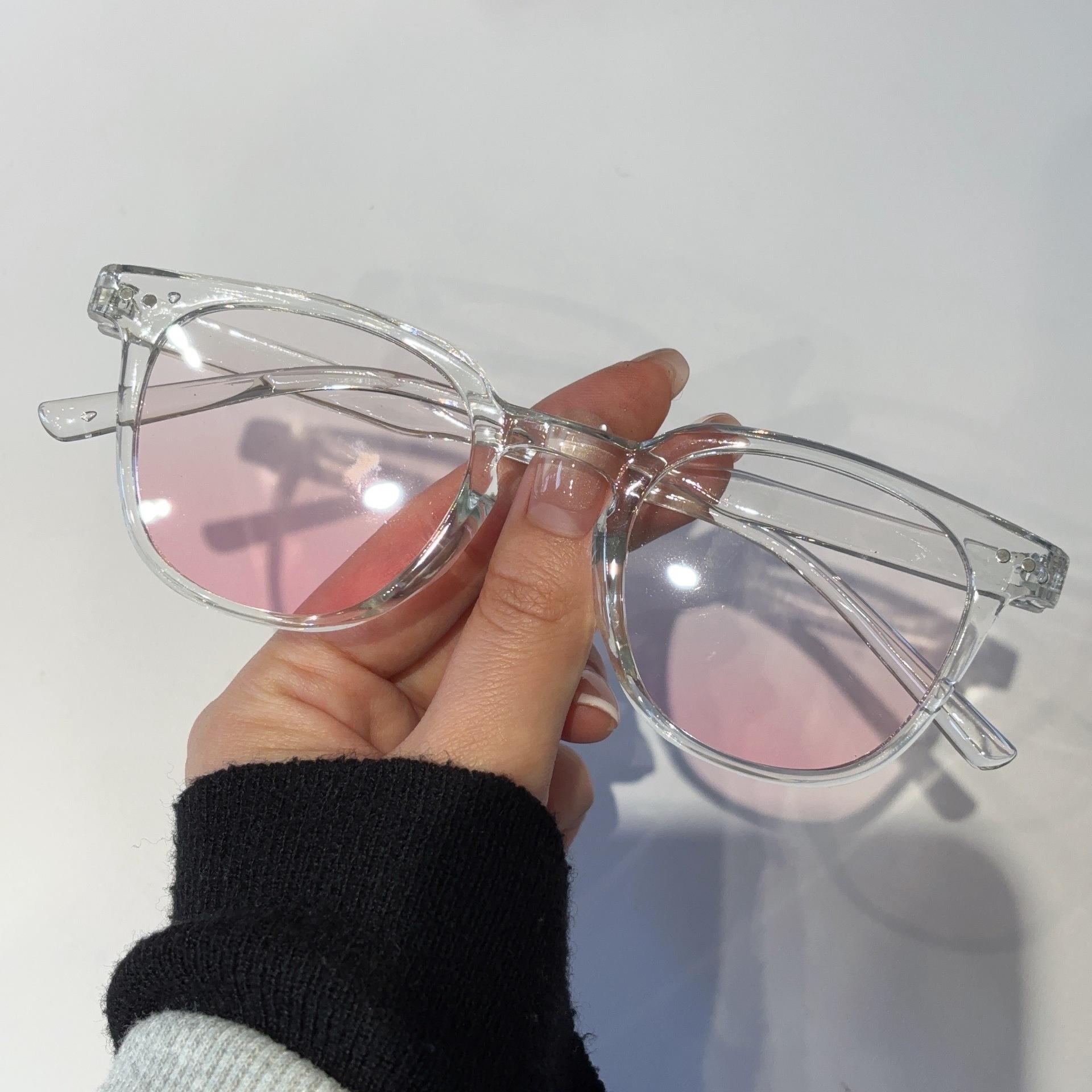Women s Clear Frame Round Eyewear with Pink Gradient Lens Casual Fashion Glasses