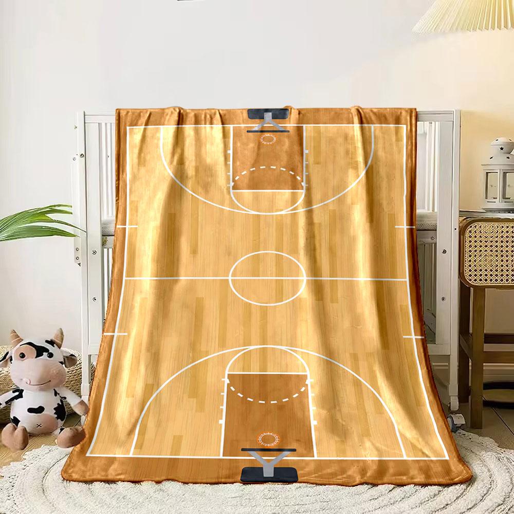 A basketball court with white markings on a wooden floor pattern. for all seasons blanket lunch break throw gift 80cm x 120cm