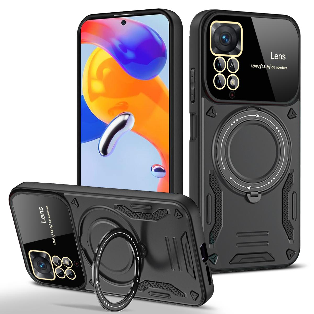 

Armor Stand Holder Glass Lens Защитная крышка для Redmi Note 11 11S Magsafe Wireless Charge Магнитный чехол для Redmi Note11 Pro For RM Note 11 4G чёрный