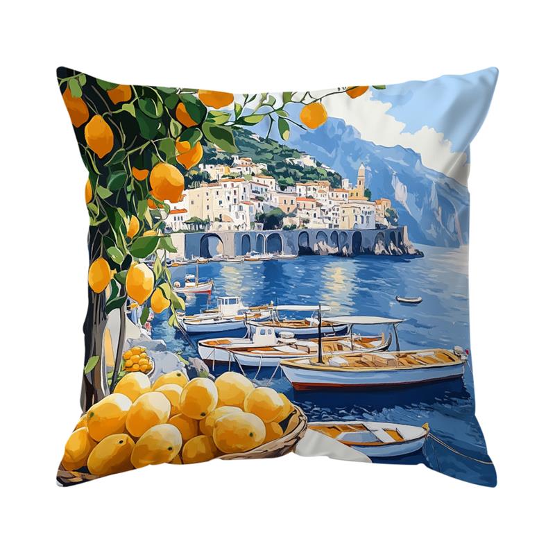 Home Decor Lemon & Coastal Scenes Pillow for Home Decor Pattern Cushion Cover Suitable for Sofa Bedroom Car Pillow Cover