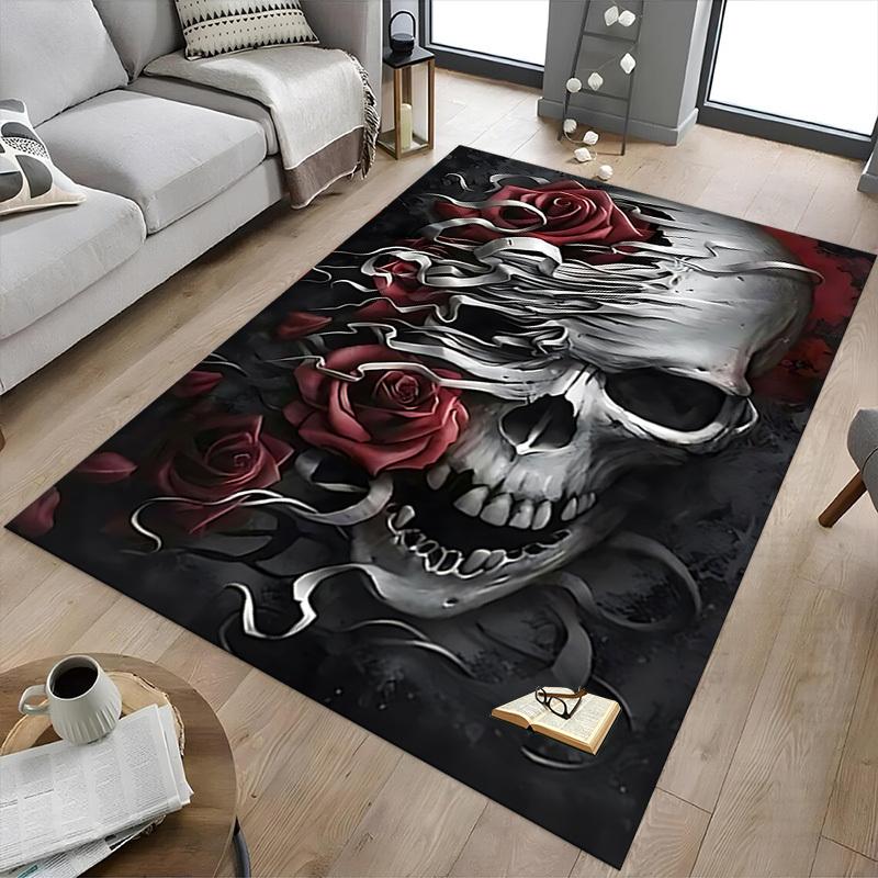 1PC Skull Roses Carpet Ultra Soft, Thick & Absorbent, Non Slip Machine Washable Mat for Entryway