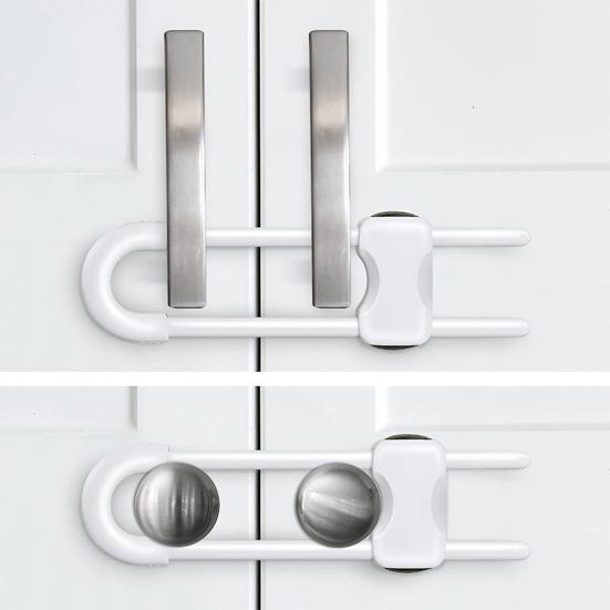 2 Pcs Sliding Cabinet Locks Baby Proofing Adjustable U-Shaped Safety Latches Easy Install Reusable Security Locks for Drawers Fridge