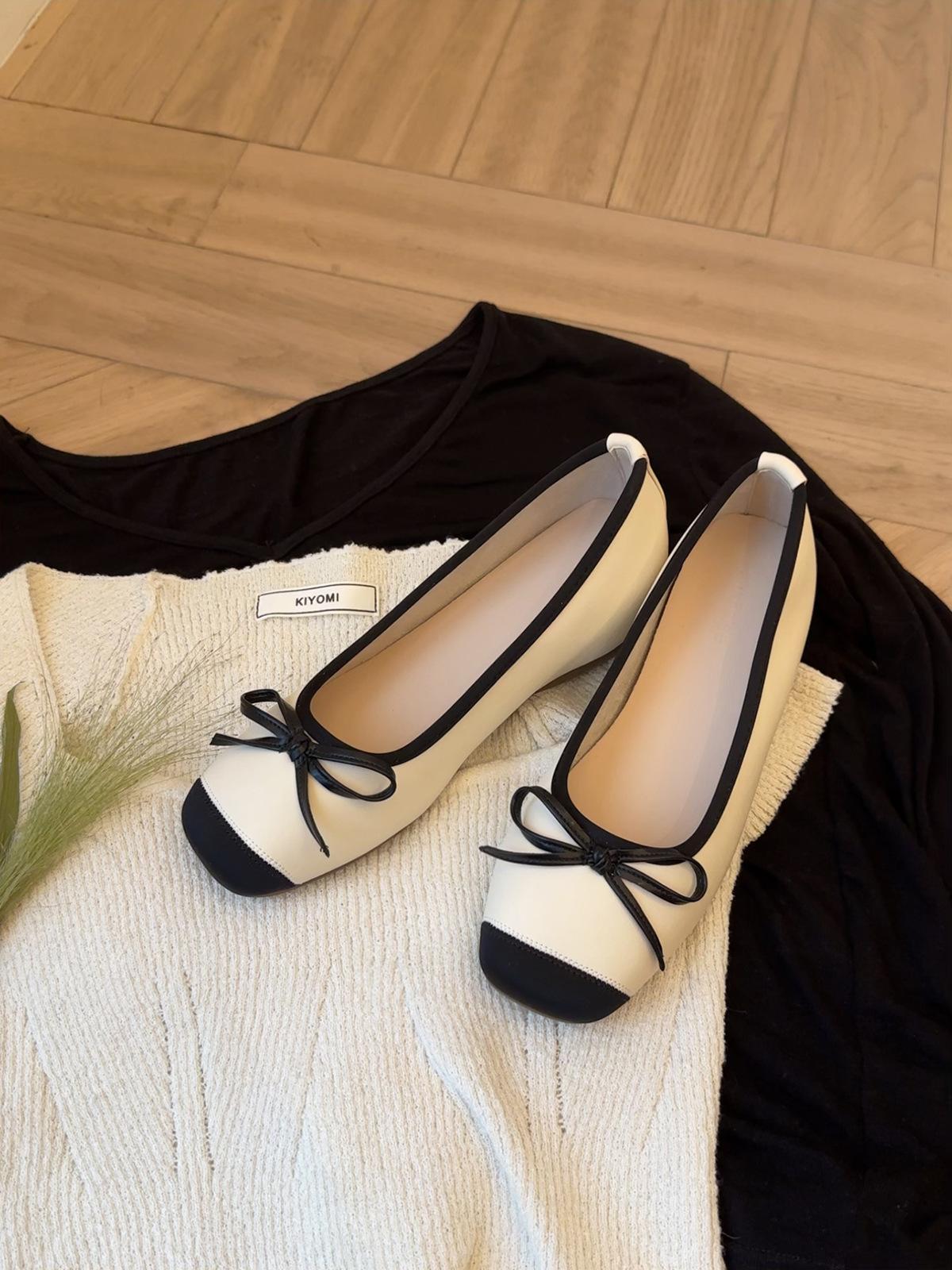 

Spot~ Sheepskin version French leather inner height increase 5cm small fragrant style bow age reduction versatile ballet women s single shoes summer 40