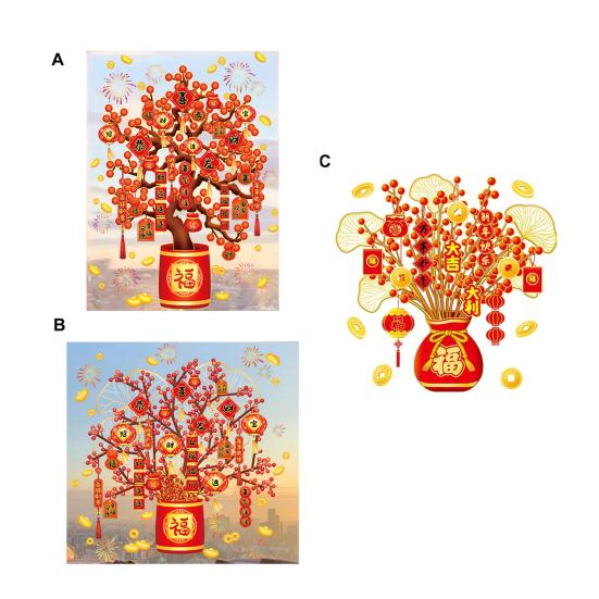 Drachen-Jahr-Segen-Aufkleber, elektrostatische Cartoon-Segen-Aufkleber, FU-Charakter, Segensworte, Aufkleber, Frühlingsfest-Zubehör