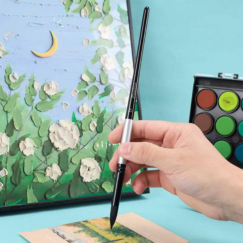 7Pcs Art Brush Set - Round/Pointed Tips For Gouache/H2O | Beginner Artist Kit W/Wood Handle (No Shed)