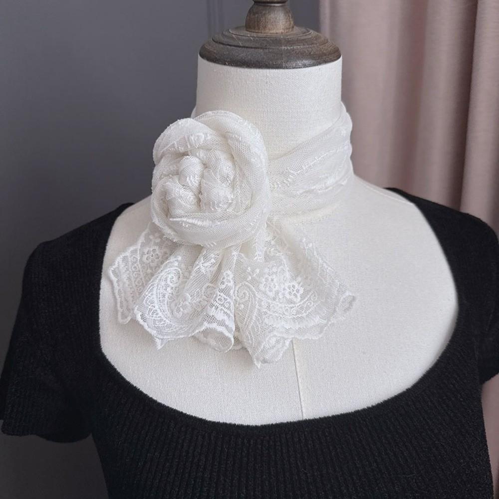 Solid Color Women's Lace Scarf Embroidered Flower Korean Version Scarf Women's Accessory