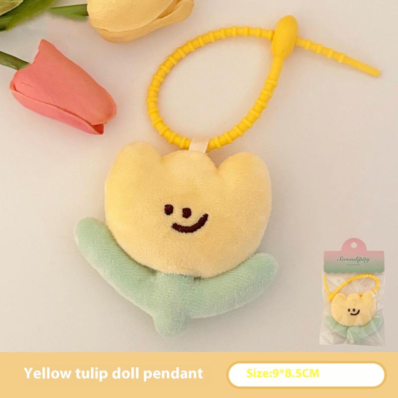 Cute Cartoon Plush Tulip Keychain Soft Stuffed Flower Dolls Bag Pendant Kawaii Plush Flower Decoration Accessories Girls Gifts