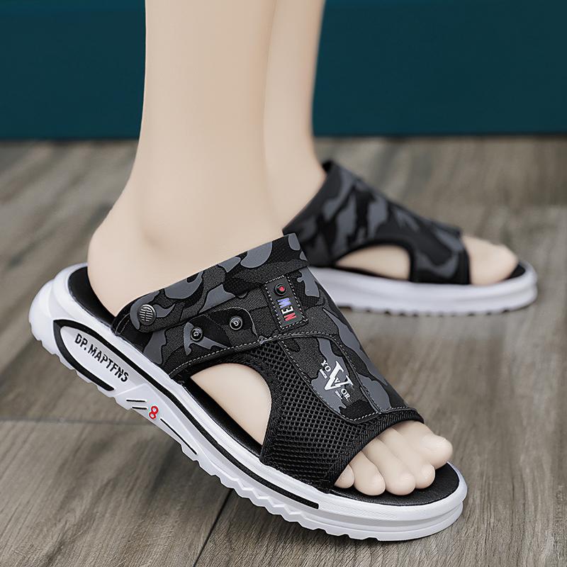 

Мужские повседневные летние сандалии шлепанцы кожаная платформа уличные пляжные мужские туфли нескользящие домашние роскошные спортивные плоские 38 чёрный