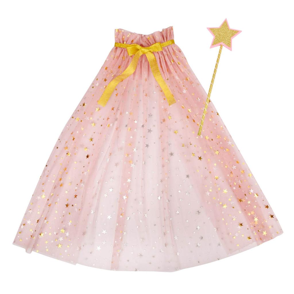 1 Set Kinder Sternenfeen Umhang Verstellbarer Ausschnitt Umhang mit Zauberstab Requisiten für Geburtstag und Bühnenauftritte