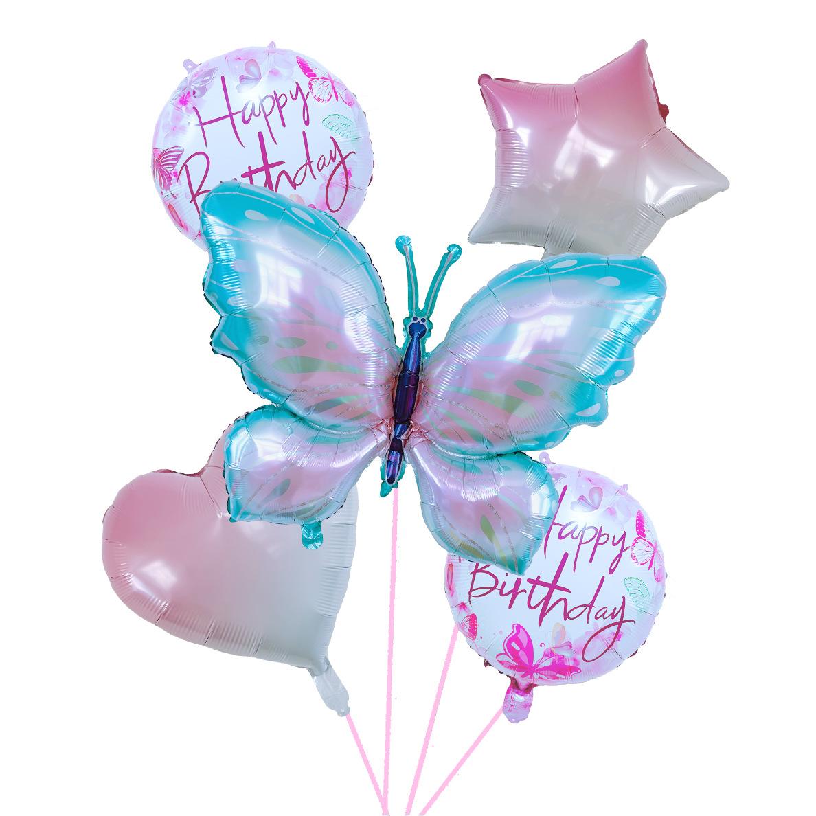 

Color Butterfly Aluminum Film Balloon Set Gradual Change Pentagram Love Birthday Balloon Party Decoration Butterfly style 4