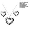 Overlapping Hearts Jewelry Set Black White Rhinestone Hearts Necklace And Earrings Double Heart Pendant