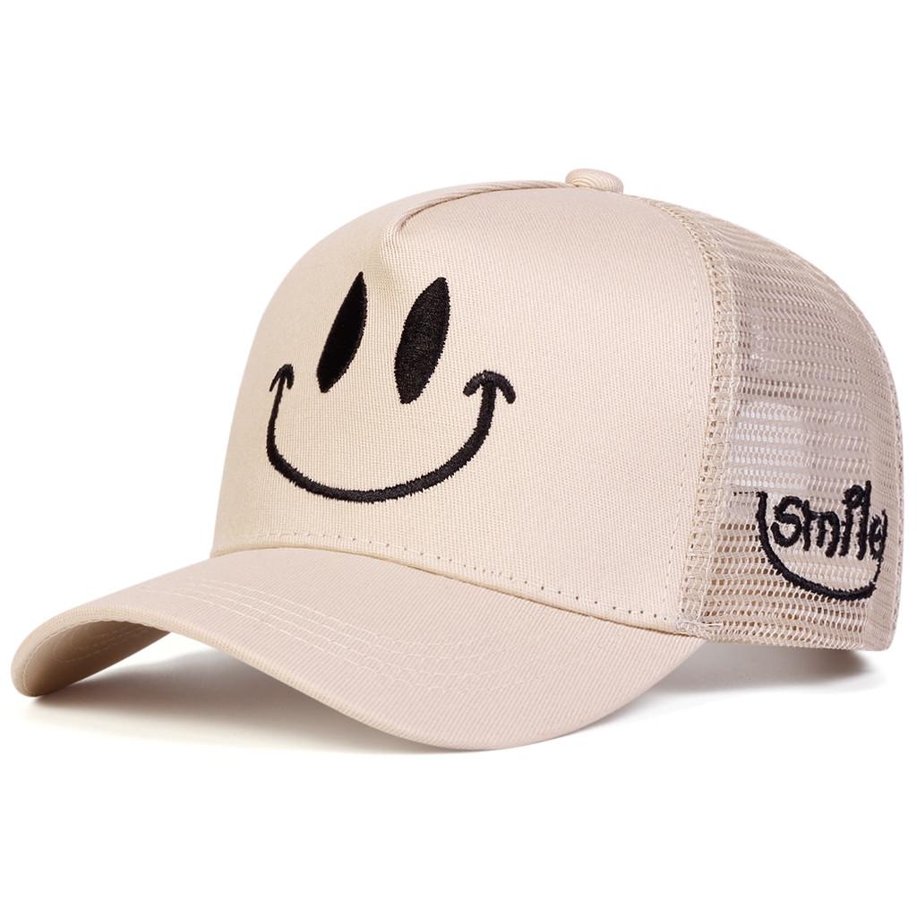 Cotton Blend Baseball Cap With Smiling Embroidery For Summer Casual Wear