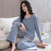 Island Fleece Pajamas Women'S Autumn And Winter Coral Fleece Thin Fleece Long-Sleeved Casual Fake Two-Piece Set Head Loungewear Set