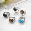 Vintage Glaze Ring Stainless Steel Oval Finger Ring Gothic Punk Rock Stone Eye Ring  Party Favors