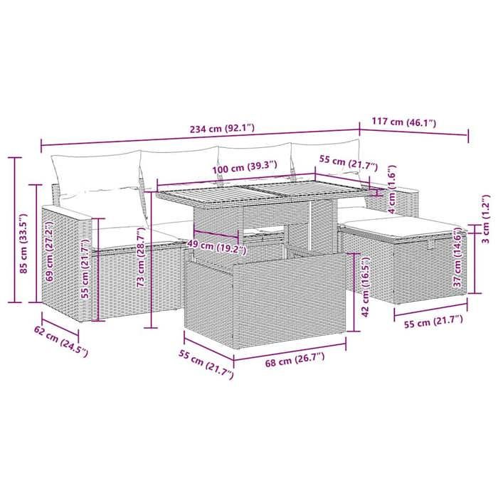 VidaXL Salon de jardin avec coussins 6 pcs gris résine tressée acacia 3328111