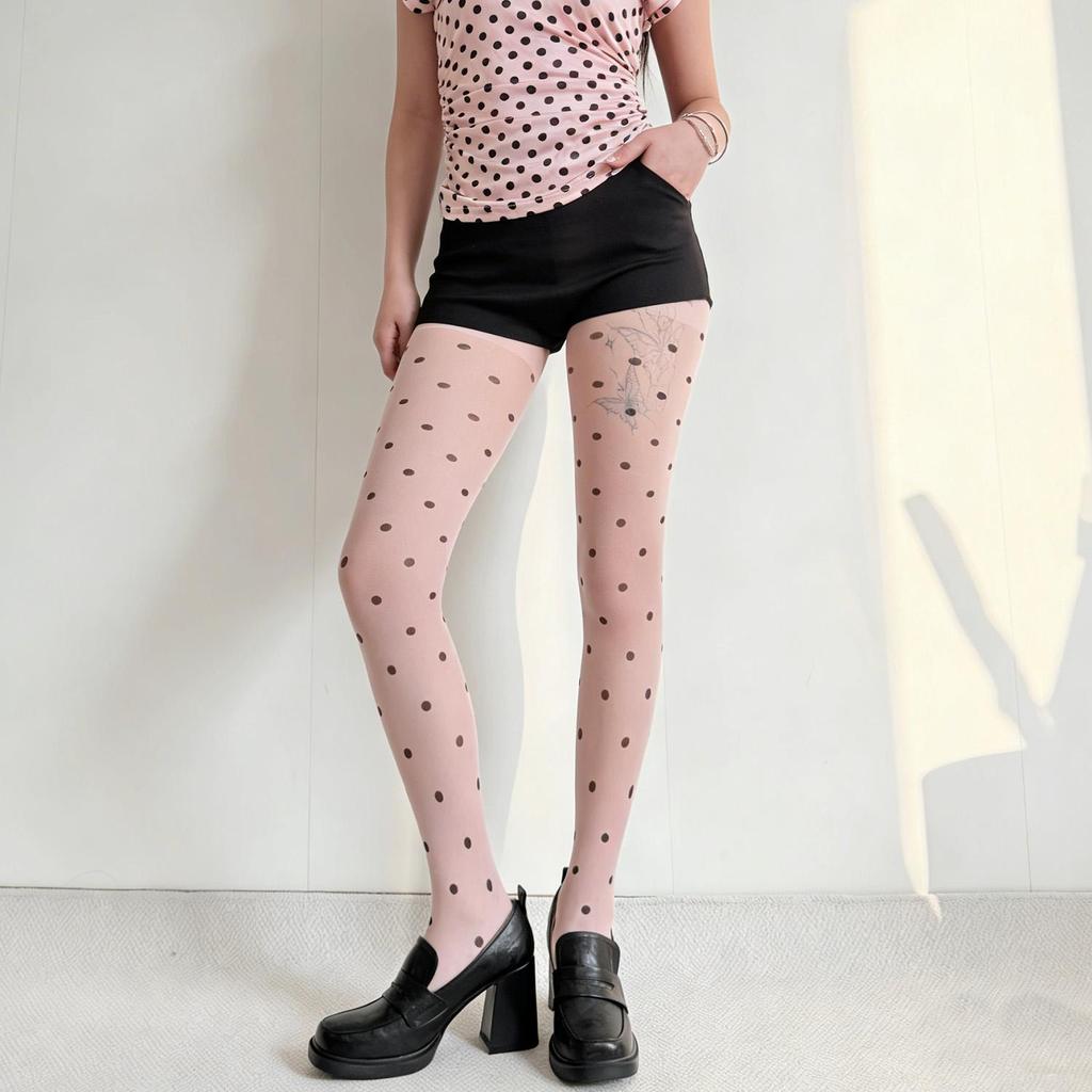 Vintage Korean Polka Dot Sheer Tights Women High Waist Pantyhose Silk Tights Women Slimming Sexy Stockings High Elastic Leggings