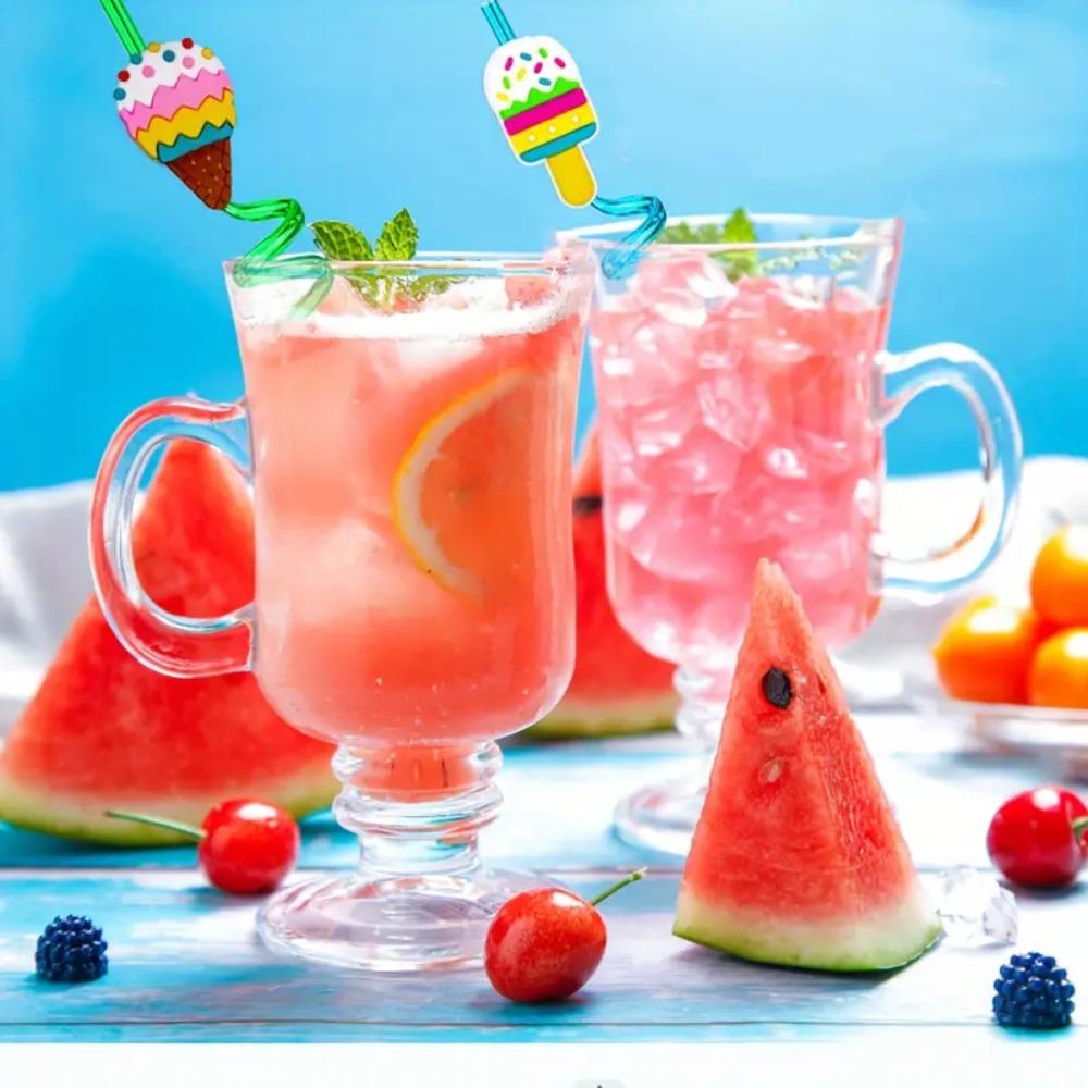 8pcs Vibrant Reusable Straws Eco-Friendly Drinking Straws Creative Ice Cream-Shaped Straws  Summer