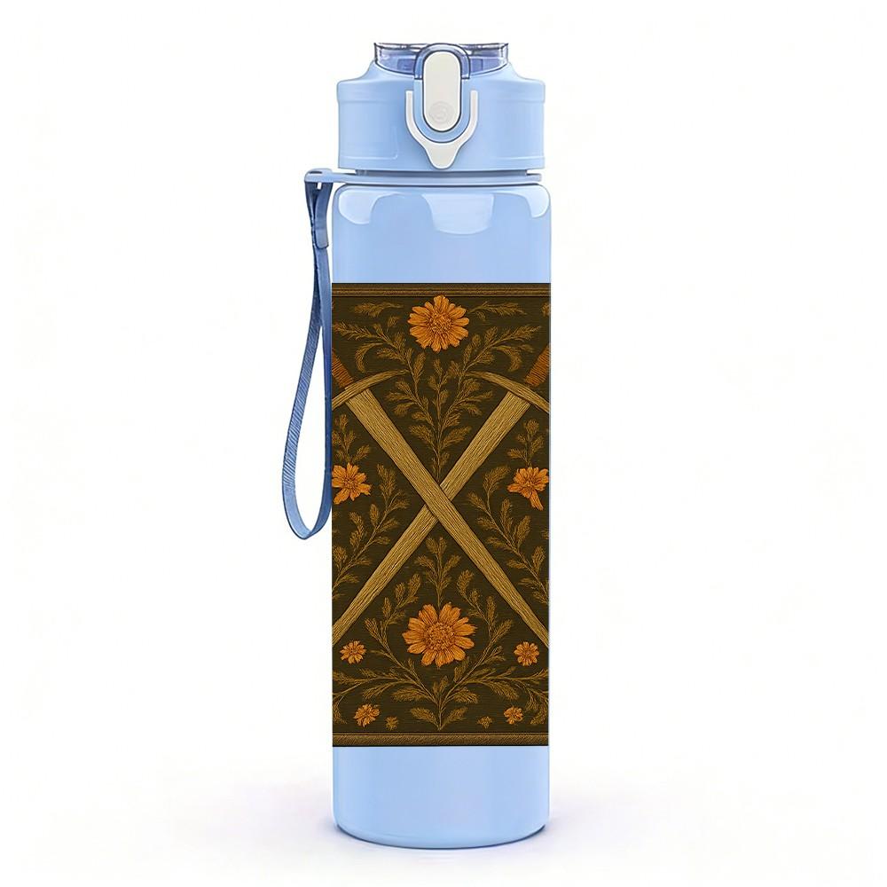 1PC Cross Wooden Texture Print 750ml Color Plastic Sports Water Bottle Leakproof Flip Straw Lid Suitable for Sports Office Home Use