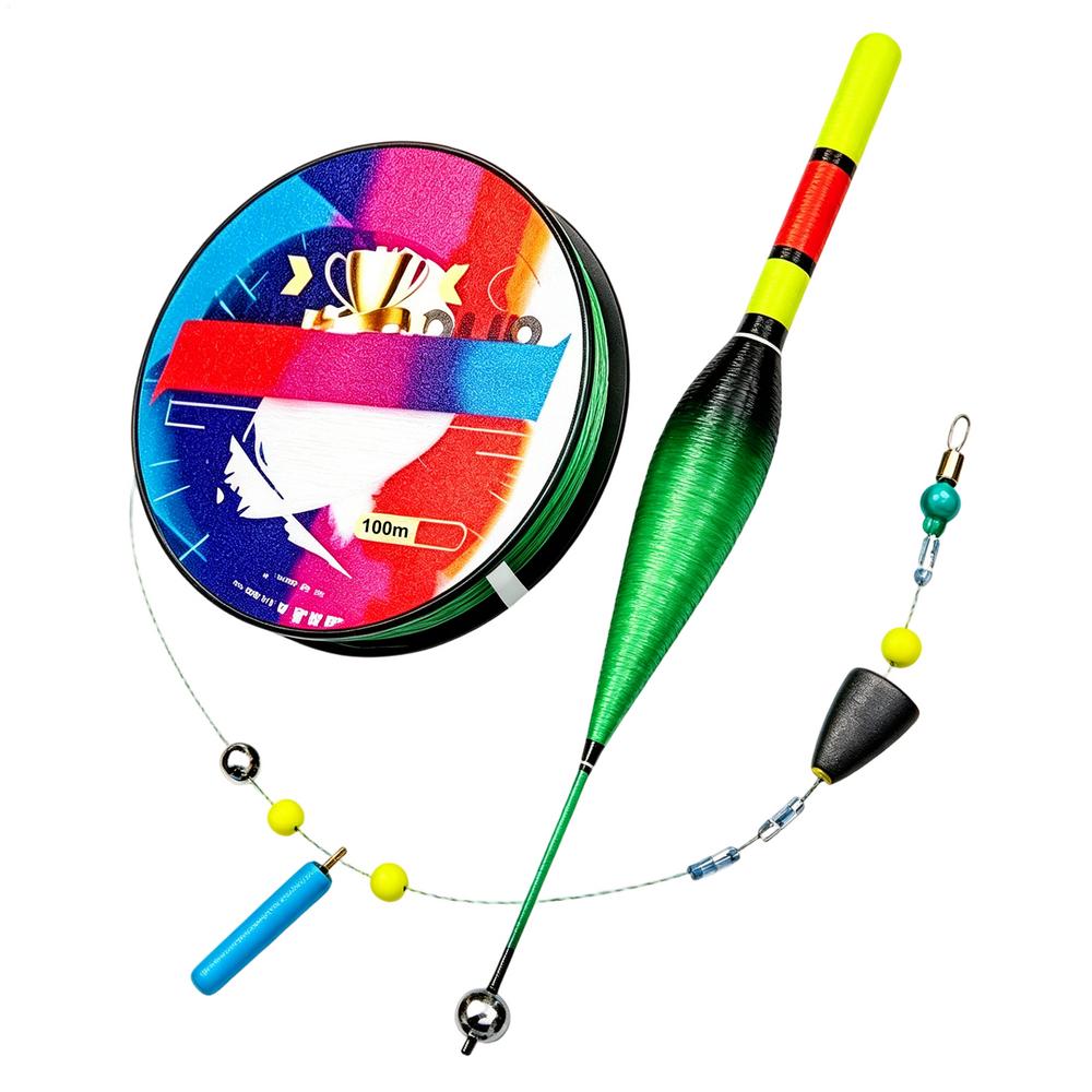 Automatic float fishing line set with automatic float, ready-to-use sliding float line assembly, with color-changing float
