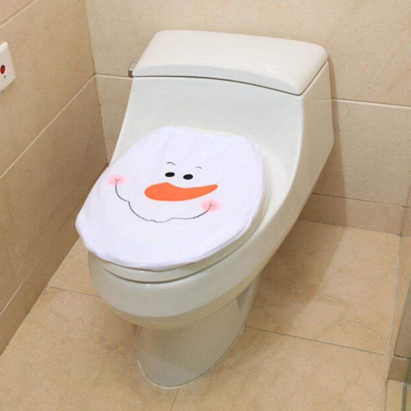 Christmas Snowman Toilet Seat Cover and Rug Bathroom Decorations Home