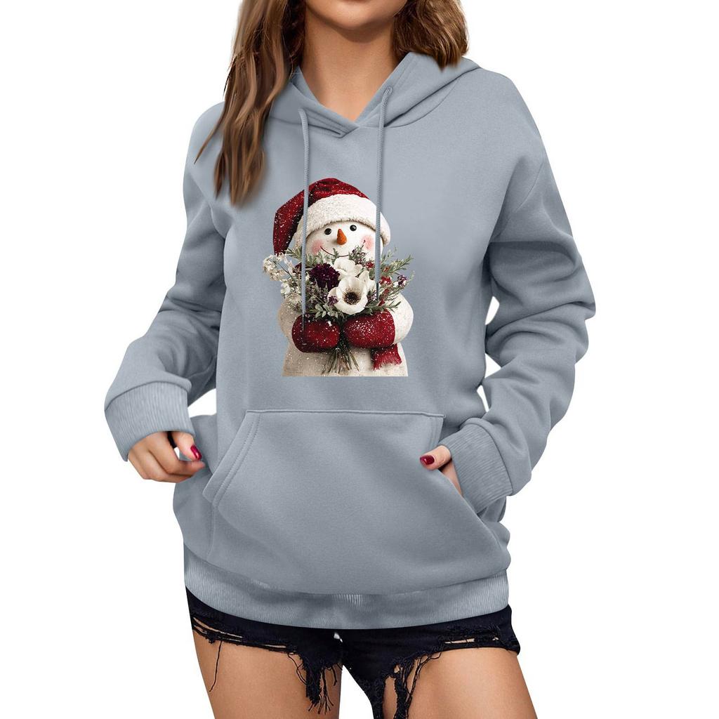 Women's Winter Christmas Printed Pullover Hooded Sweatshirt Fleece Long Sleeve Sweatshirt
