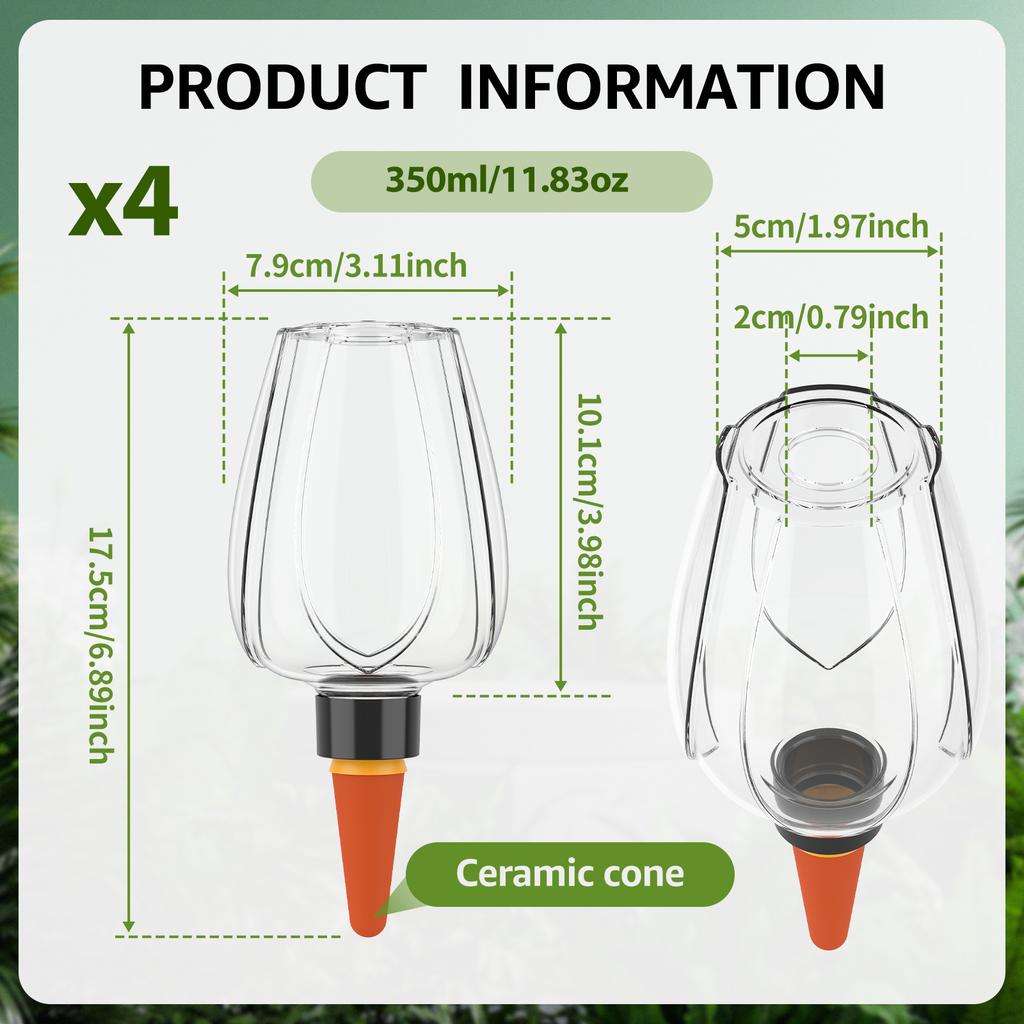 4Pcs Plant Watering Globe Clear Self Watering Planter Insert Slow Release Control Water Dripper for Garden Indoor Flower Pot