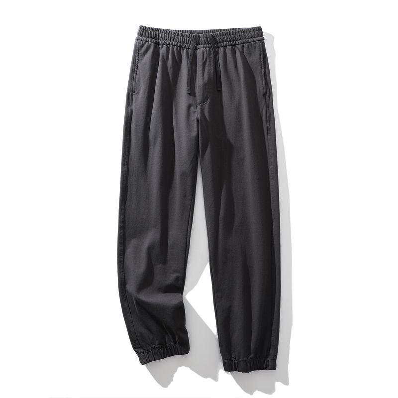 Japanese Retro Heavy-Duty Washed Pure Cotton Jogger Casual Pants for Men, Spring and Autumn Elastic Waist Pants, Export Men's Long Pants