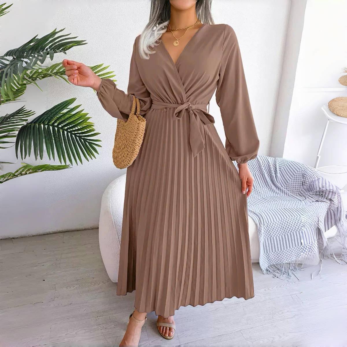 

Женское длинное платье с V-образным вырезом, плиссированным подолом, однотонное, крест-накрест, для моды XL