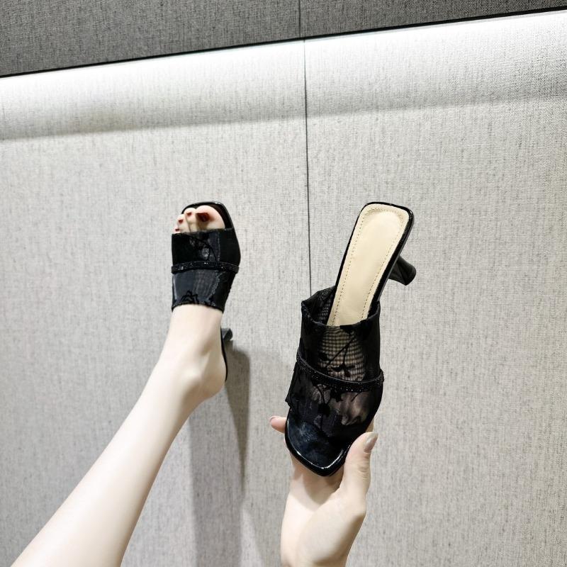 Mesh High Heels Women's New Hollow Out Breathable Summer Wear Non-slip Wear-resistant Cool Stiletto Slippers
