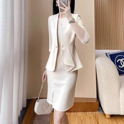 Ensemble blazer sans col asymétrique et robe pour femme Tluoman