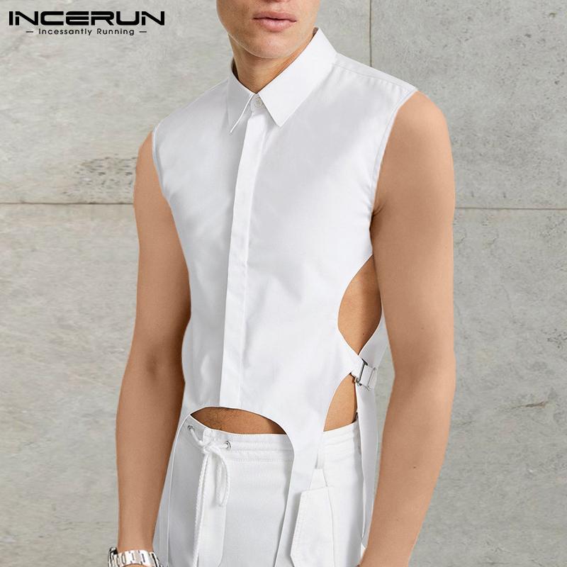 

INCERUN летние мужские туники без рукавов майки рубашки на пуговицах Slim Fit