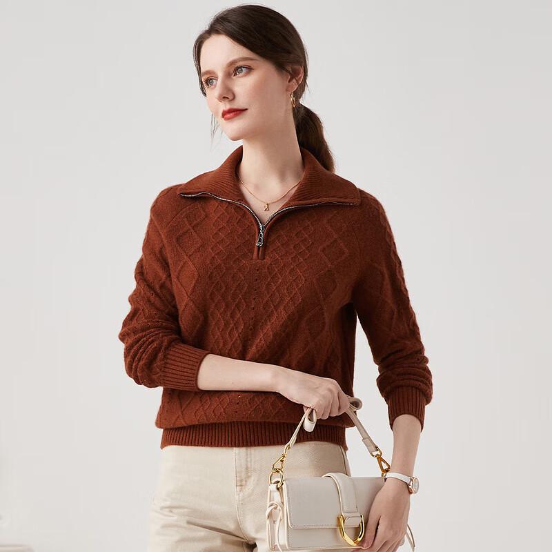 Zhaojun Women's Cable-Knit Full-Zip Pure Cashmere Sweater