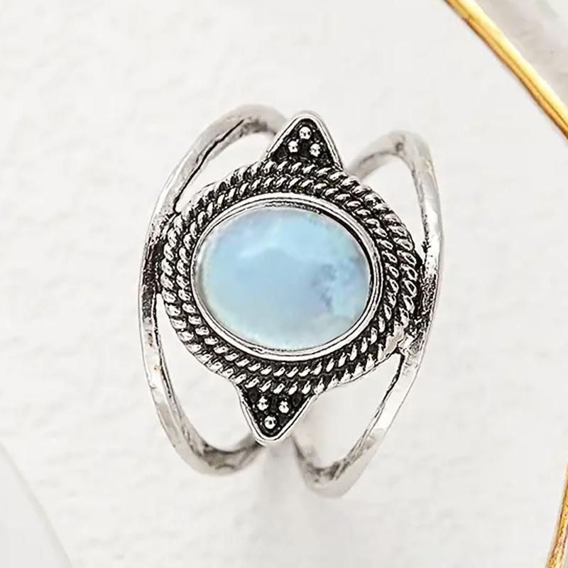 Huitan Bohemia Style Oval Imitation Opal Ring for Women White/Black Luxury Wedding Bands Accessories Temperament Lady Zircon