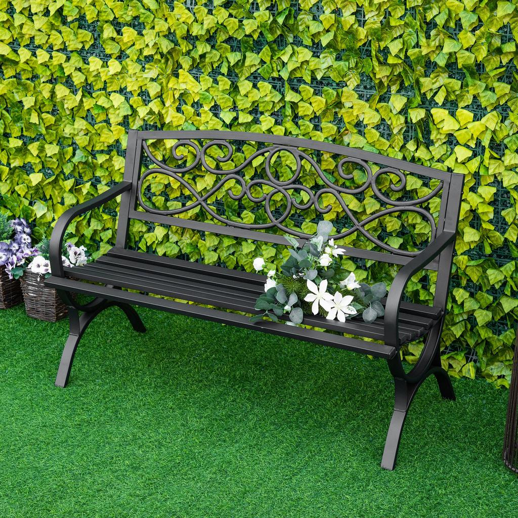 Panca da Giardino a 2 Posti Panca da Esterno Terrazzo Patio Schienale Inclinato Seduta a Doghe Braccioli