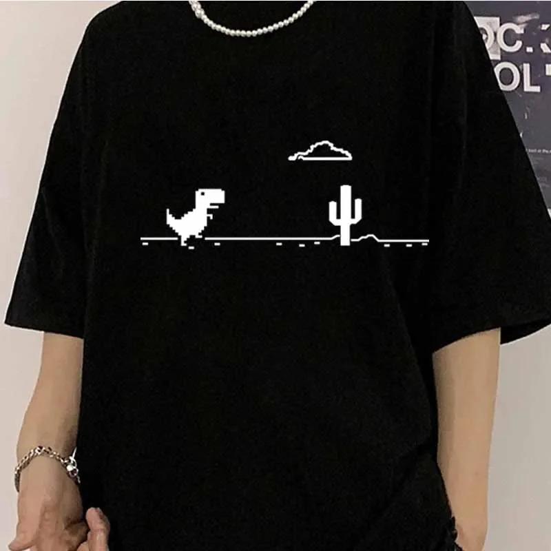 Fashion Women T-Shirt Camisetas con estampado de dinosaurio pequeño y S чёрный