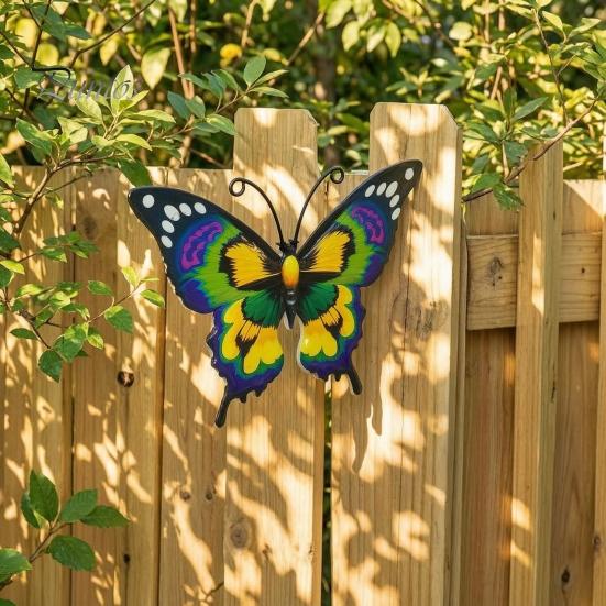 Metal Butterfly Wall Art Decor for Garden Yard Patio, Large Iron Whimsical Hanging Sculpture, Outdoor Fence Farmhouse Backyard Accents