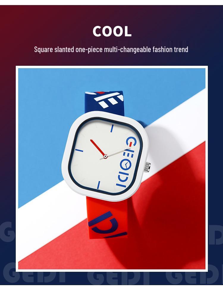Gedi Модний Спортивний Силіконовий Ремінець Неправильної Квадратної Форми Циферблат Водонепроникний Студентський Кварцовий Годинник