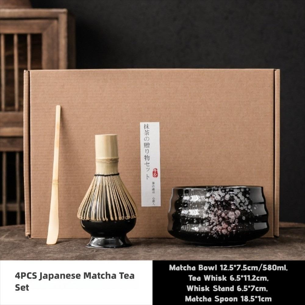 Traditional Bamboo Ceramic Japanese Matcha Tea Set Food Grade Reusable Matcha Whisk Set Safe Japanese Chasen