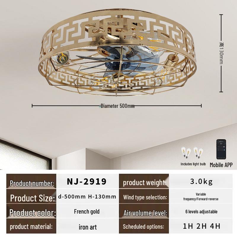 Retro Industrial Style Remote Control Ceiling Fan with Invisible Light and Wrought Iron Finish