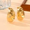 Gold Hammered Hollow Titanium Steel Earrings: Retro European and American Style, Non-Fading and Hot-Selling