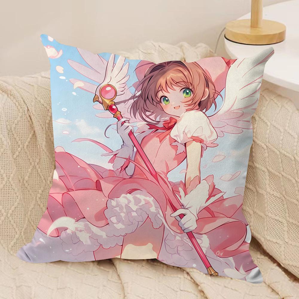 Anime CCardcaptor SSakura Pink Cushion Cover Silky Short Plush Invisible Zipper Dustproof Sofa Pillow Case For Home Decor