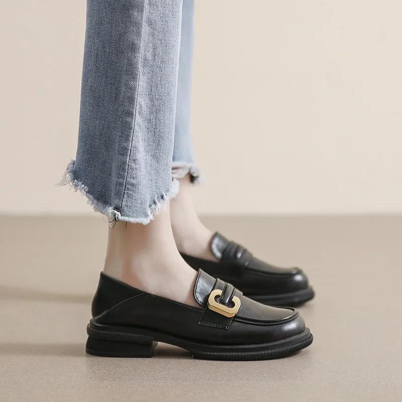 Fashion British Style Platform Loafers Women Plus Size Round Toe Single Shoes Woman Slip-on Thick Bottom Pu Leather Shoes Mujer Zapatos