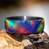 Natural Rainbow Opal Ring Fire Opal Ring Carbon Fiber Lining Iridescent Color Changing Opal Rings for Women Engagement Jewelry Anniversary
