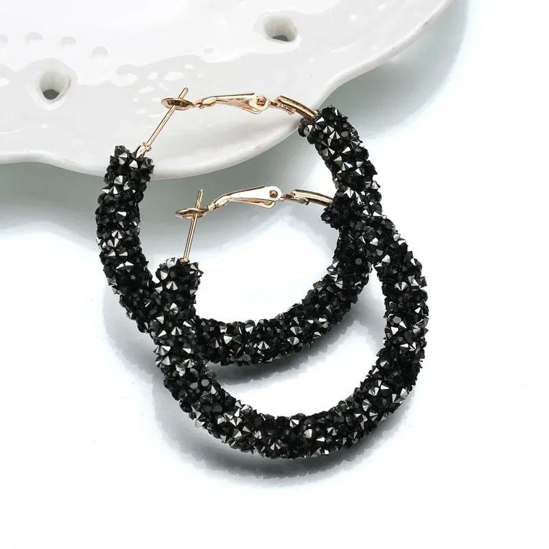 New Design Fashion Charm Austrian Crystal Hoop Earrings Geometric Round Shiny Rhinestone Big Earring For Women Gifts