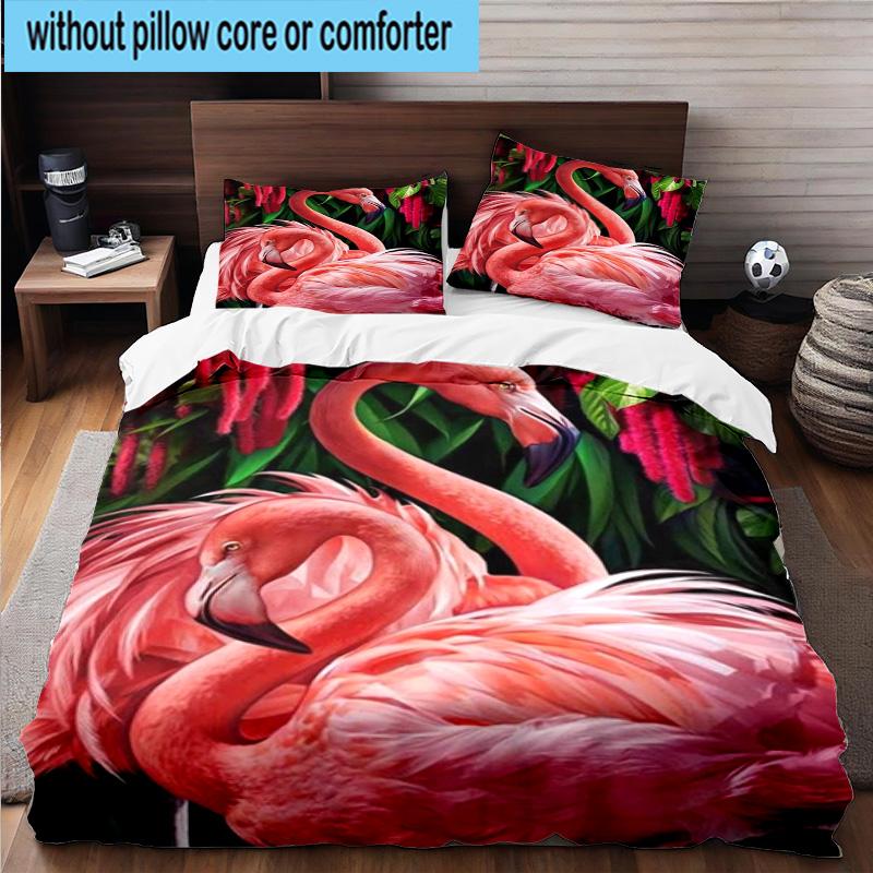Flamingo In Tropical Paradise 3pcs Bedding,Including 1pc Duvet Cover And 2pcs Pillowcases Perfect for Christmas,Ideal for Bedroom, Dormitory