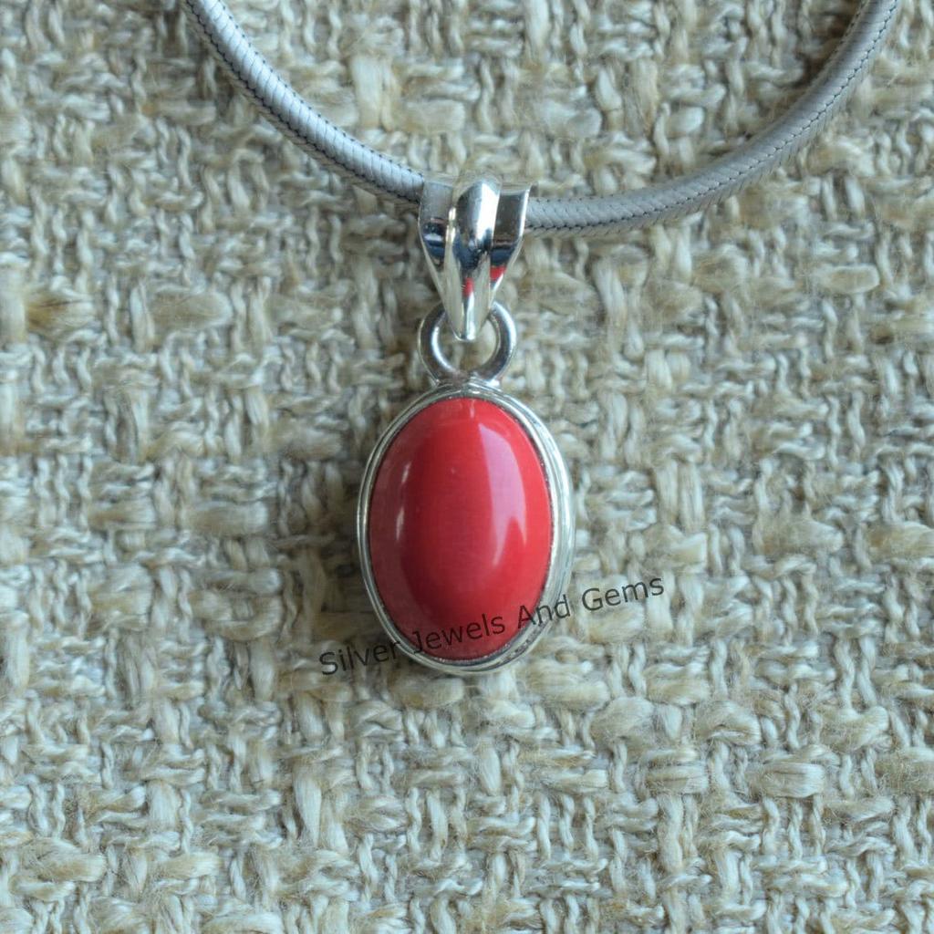 Coral Pendant, Handmade Pendant, 925 Sterling Silver Pendant, Oval Red Coral Pendant, Gift for her, Anniversary Pendant
