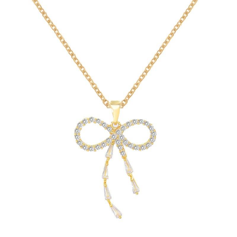 Design Bow Necklace Women'S Simple High-End Versatile Micro-Inlaid Pendant Exquisite Collarbone Chain