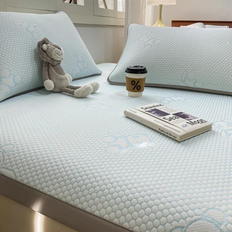 Cooling Summer Bed Mat Set with Pillowcases Ice Bean Breathable Mattress Protector Pad Skin Friendly Cool Sleeping Mat Cool Down Coolness Bed Mat Cold