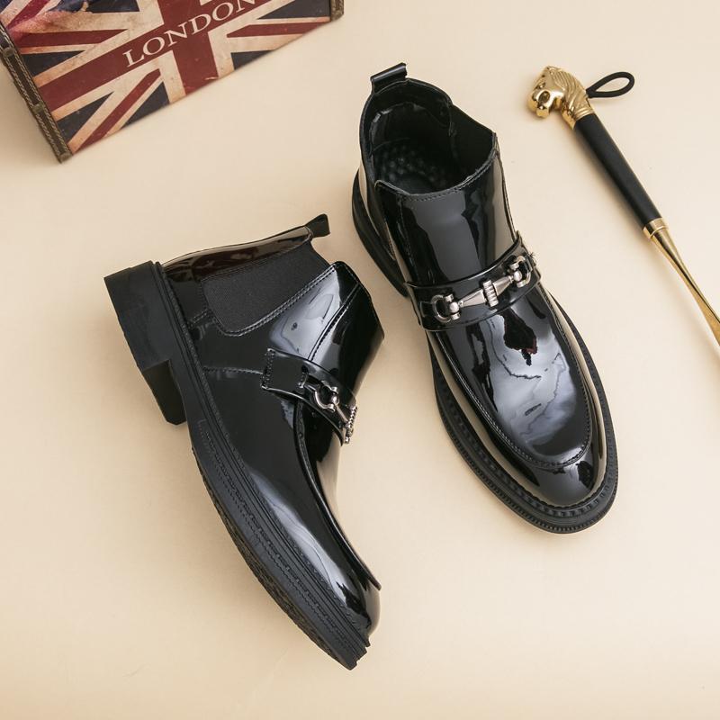 Men patent leather loafer Formal Business Ankle Boots Black Shoes High Boots Large Size